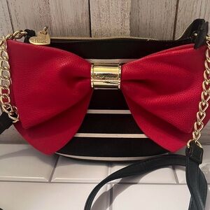 Betsey Johnson Black and Red Bow Crossbody Bag